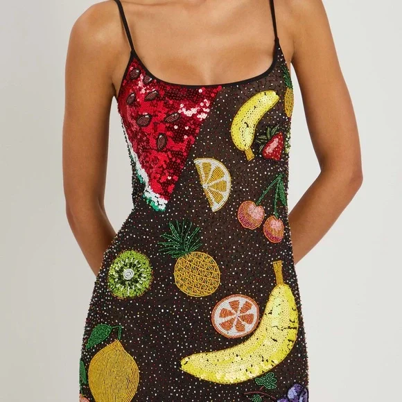 NWT Anthropologie Leslie Amon Tutti Frutti Beaded Mini Dress Size Medium - Picture 4 of 4